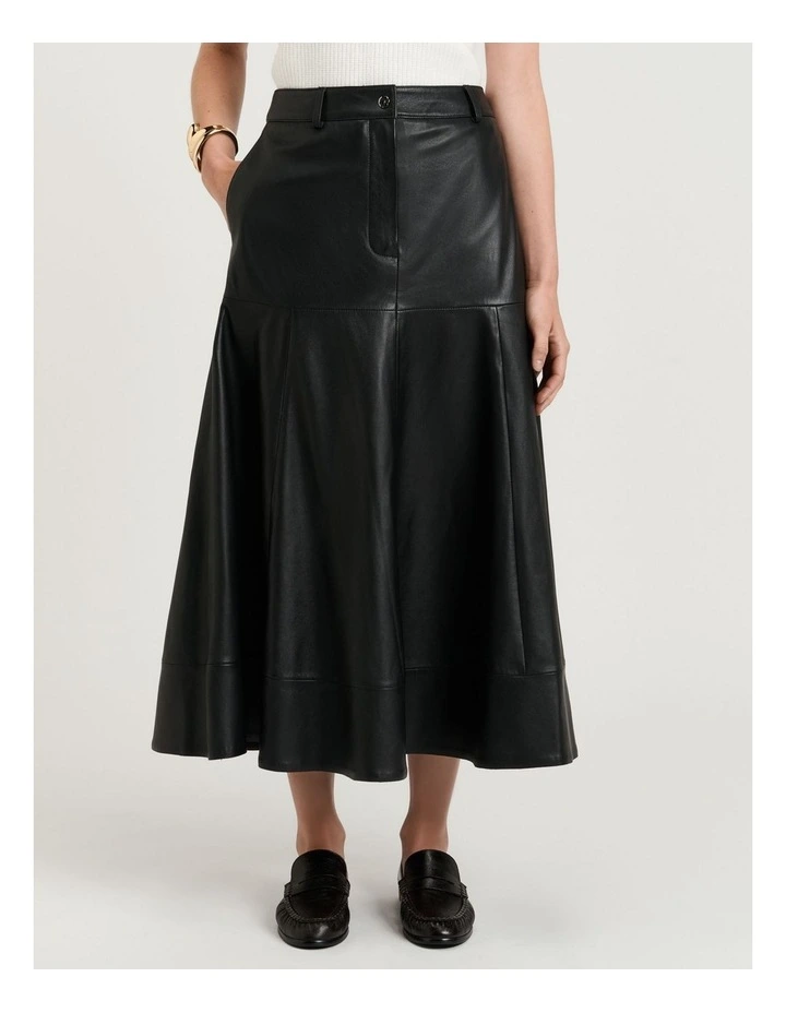 Leather Midi Skirt in Black image 1