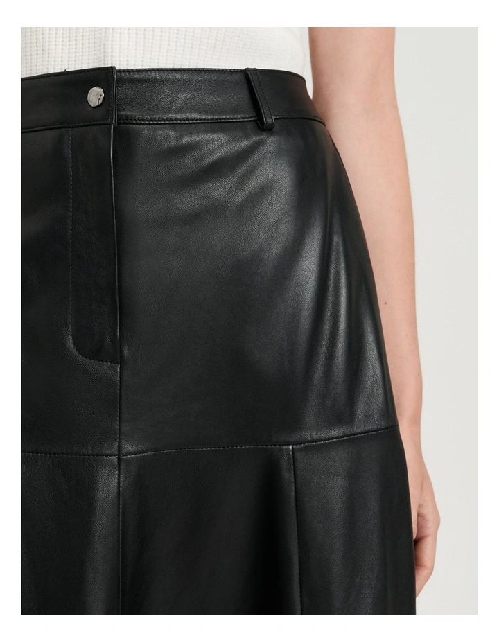 Leather Midi Skirt in Black image 2