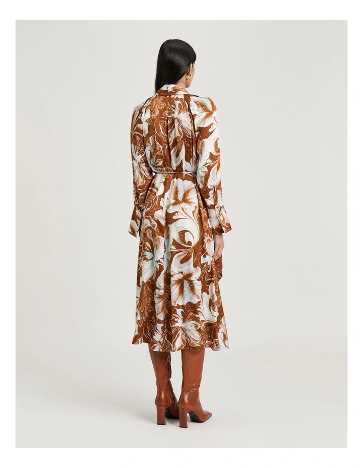 Marble Floral Satin Midi Dress in Rust image 2