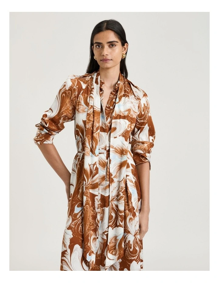 Marble Floral Satin Midi Dress in Rust image 3