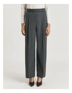 MELANGE SUITING TUCKED STRAIGHT LEG PANT
