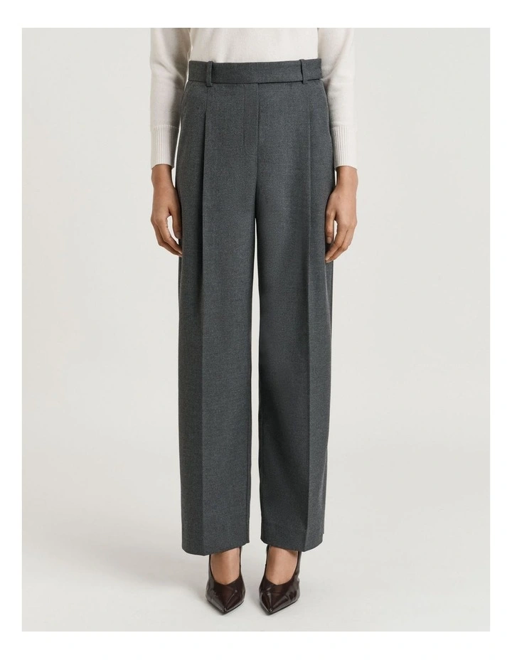 MELANGE SUITING TUCKED STRAIGHT LEG PANT image 1