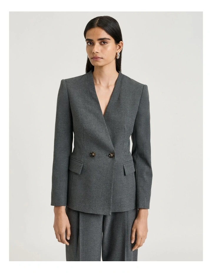 MELANGE SUITING COLLARLESS BLAZER image 1