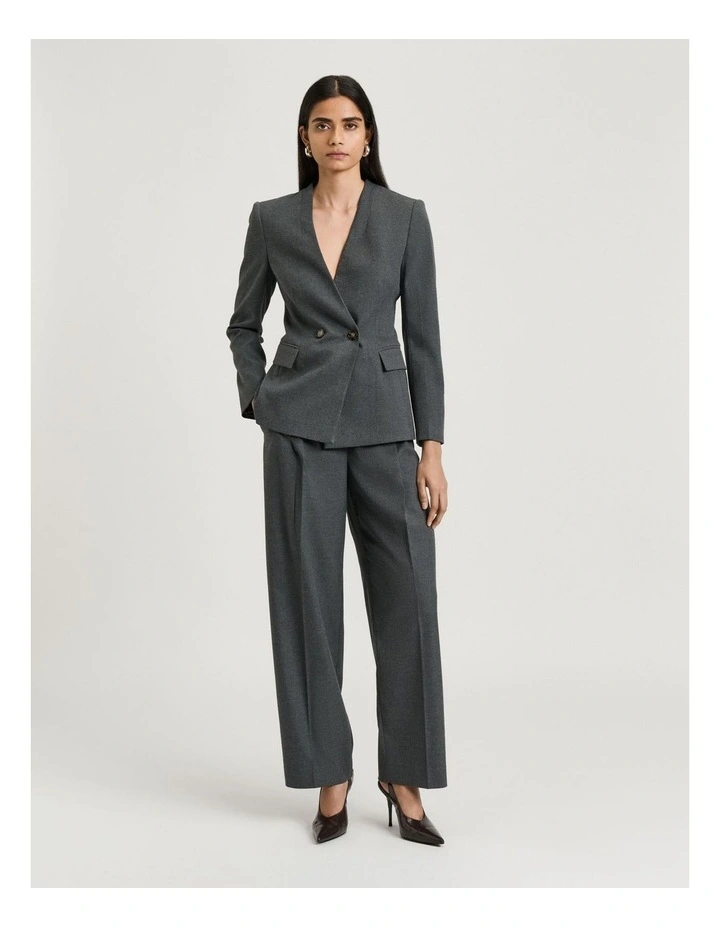 MELANGE SUITING COLLARLESS BLAZER image 4