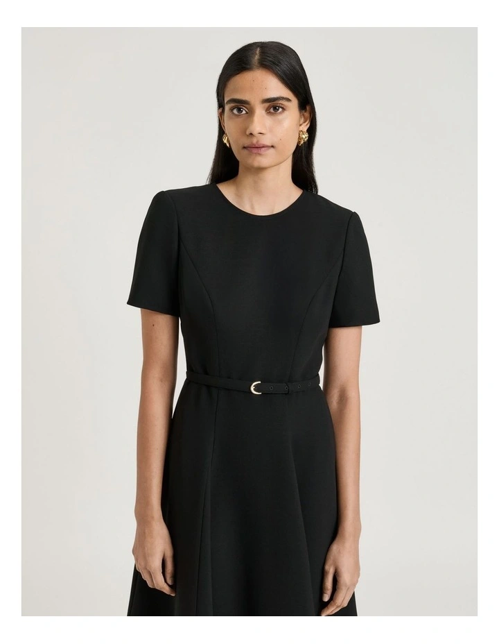 DOUBLE WEAVE FLARED MIDI DRESS image 3