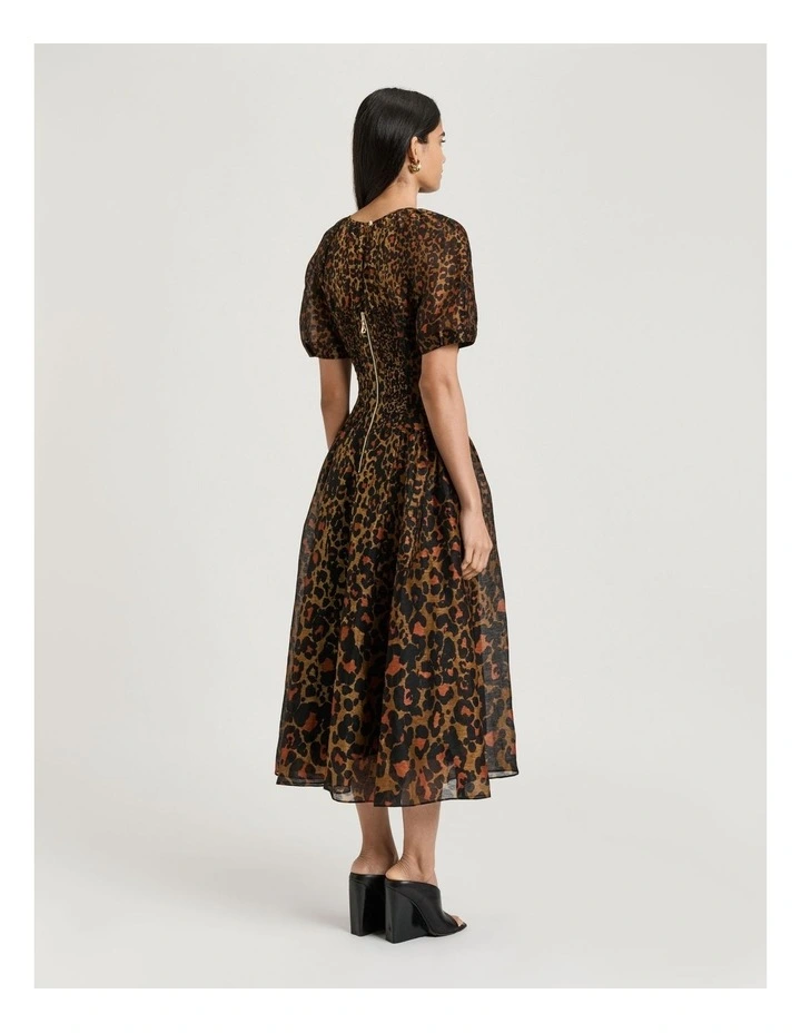 Leopard Haze Silk Linen Midi Dress in Natural image 2