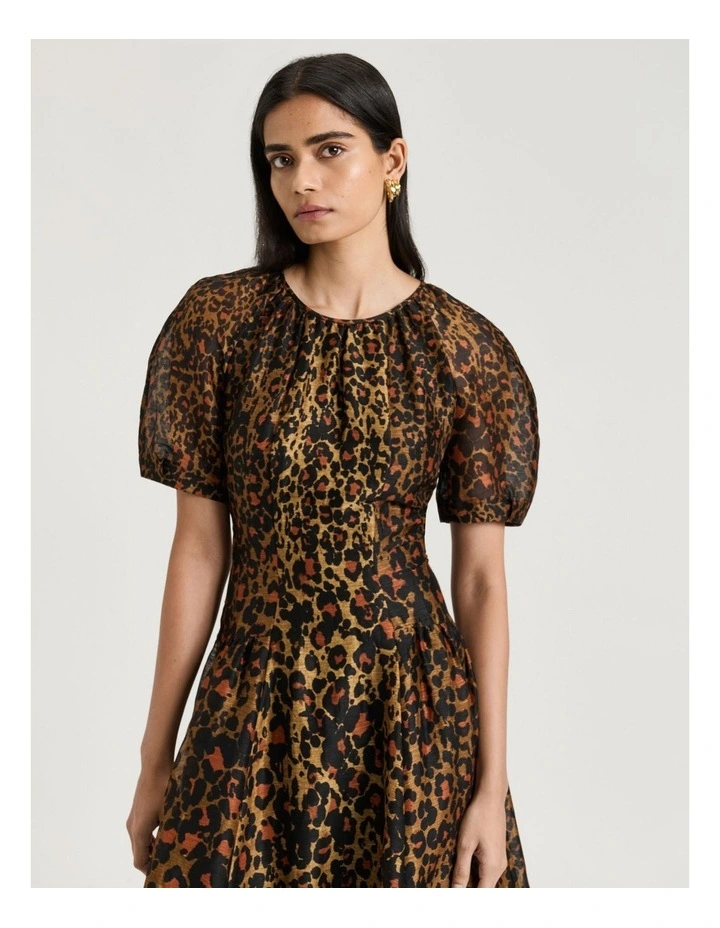 Leopard Haze Silk Linen Midi Dress in Natural image 3