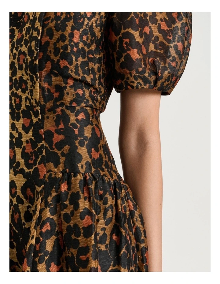 Leopard Haze Silk Linen Midi Dress in Natural image 4