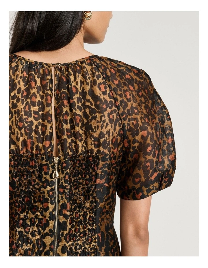 Leopard Haze Silk Linen Midi Dress in Natural image 5