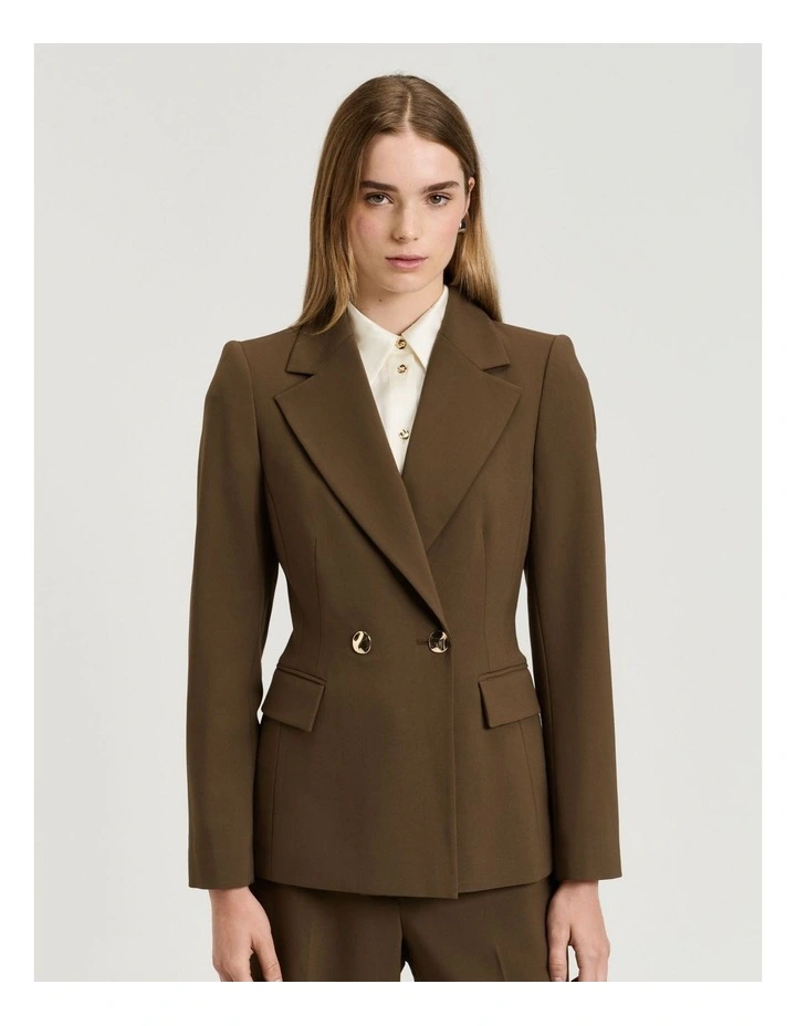 Twill Suiting Double Breasted Blazer in Green image 1