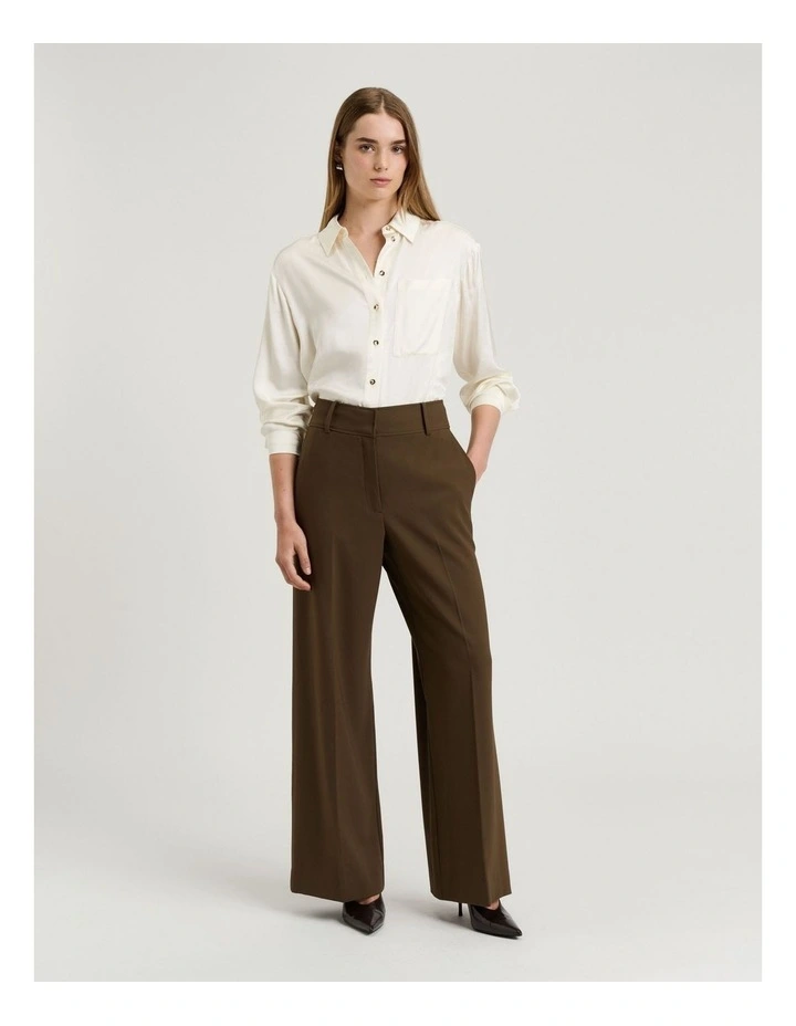 Twill Suiting Wide Leg Pant in Green image 3
