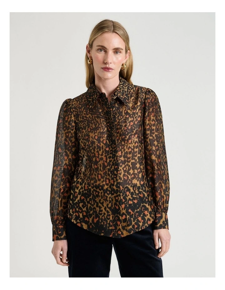 Leopard Haze Silk Linen Shirt in Multi image 1