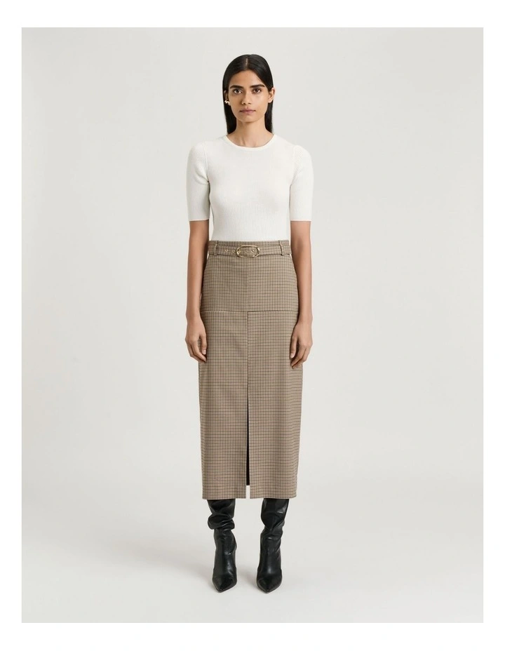 Cotton Silk Blend Crew Neck Ribbed Knit Top in Ivory image 5