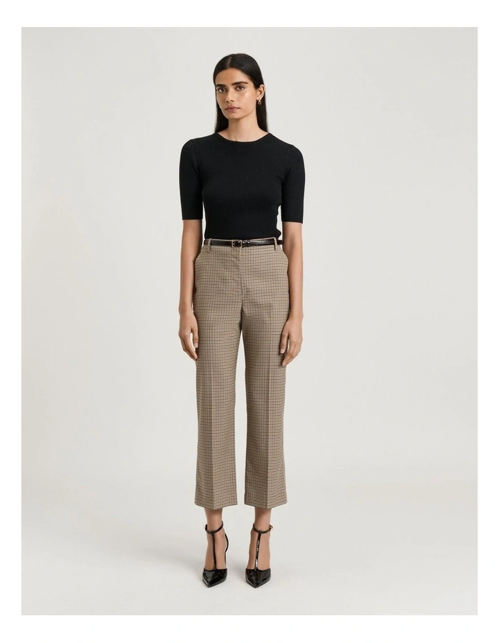 Cotton Silk Blend Crew Neck Ribbed Knit Top in Black image 4