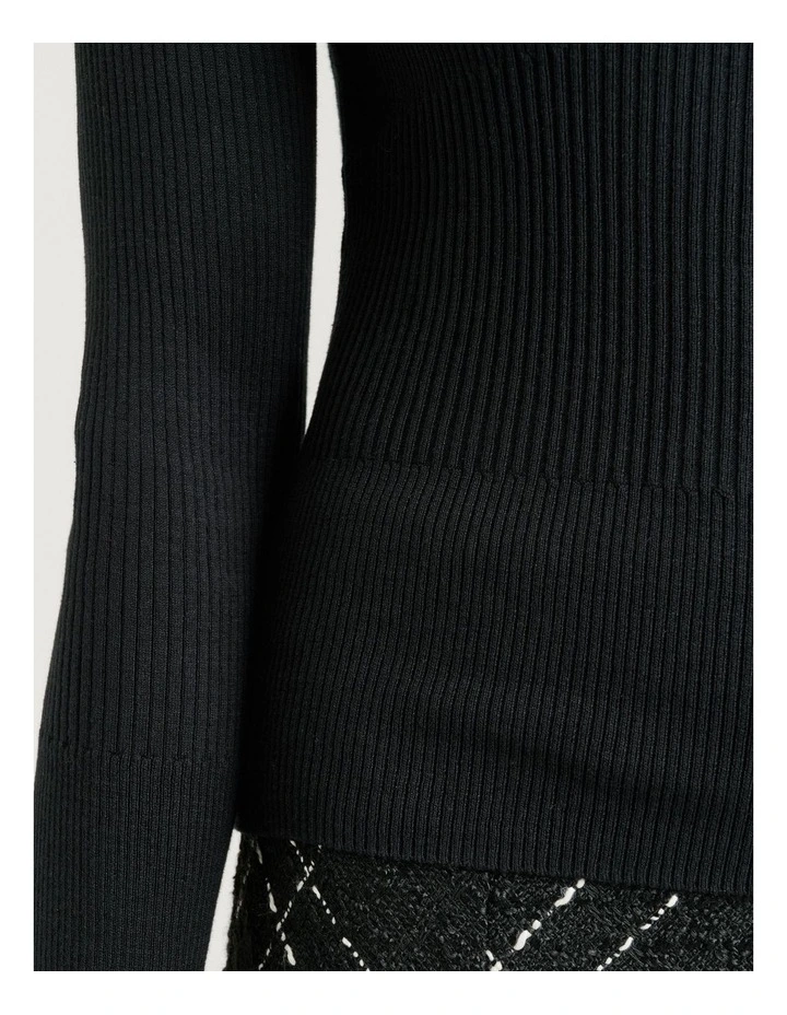 COTTON SILK BLEND SCOOP NECK RIBBED KNIT TOP image 3