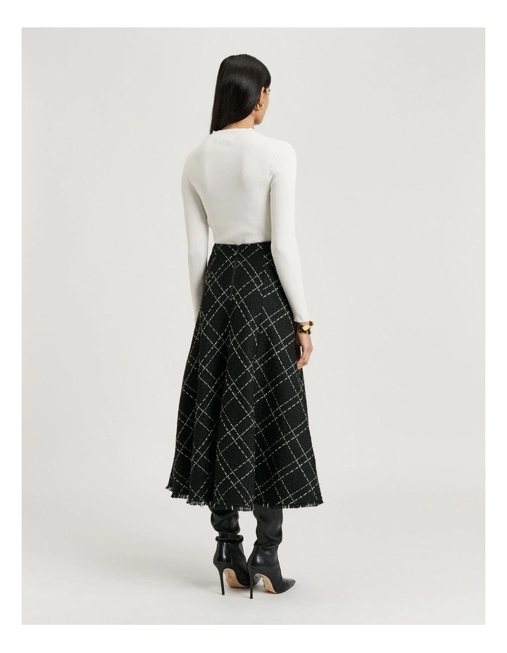 Cotton Silk Blend Funnel Neck Ribbed Knit Top in Ivory image 2