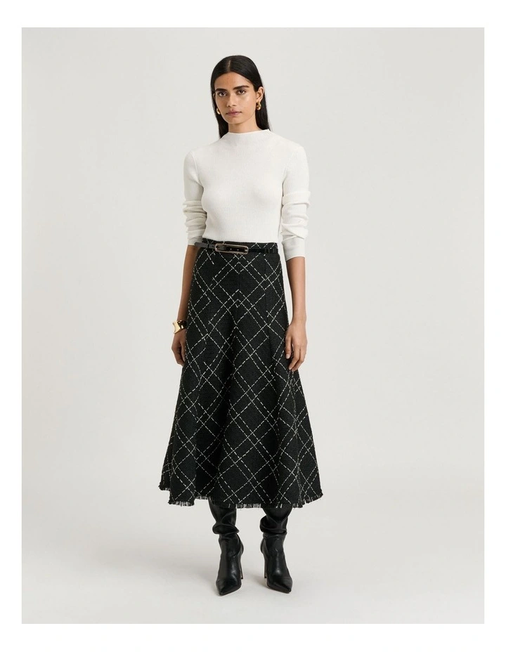 Cotton Silk Blend Funnel Neck Ribbed Knit Top in Ivory image 4