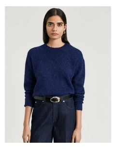 Brushed Alpaca Wool Blend Knit in Navy