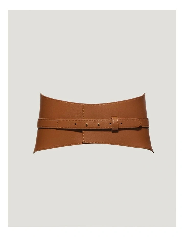 Leather Waist Cincher Belt in Brown image 1