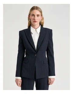 Navy Pinstripe Fitted Blazer in Navy