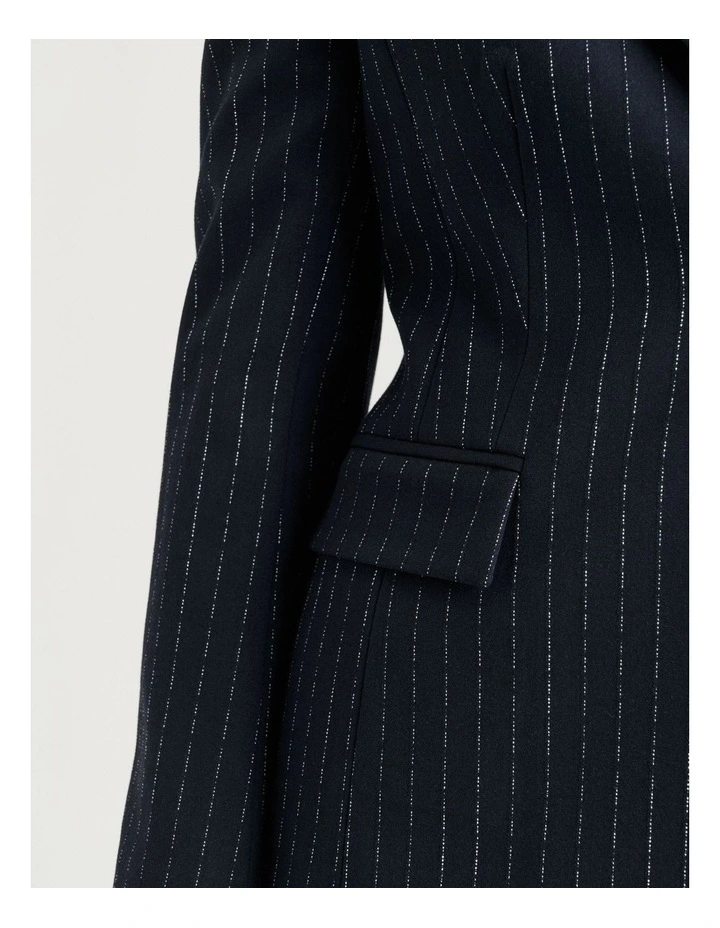 Navy Pinstripe Fitted Blazer in Navy image 3