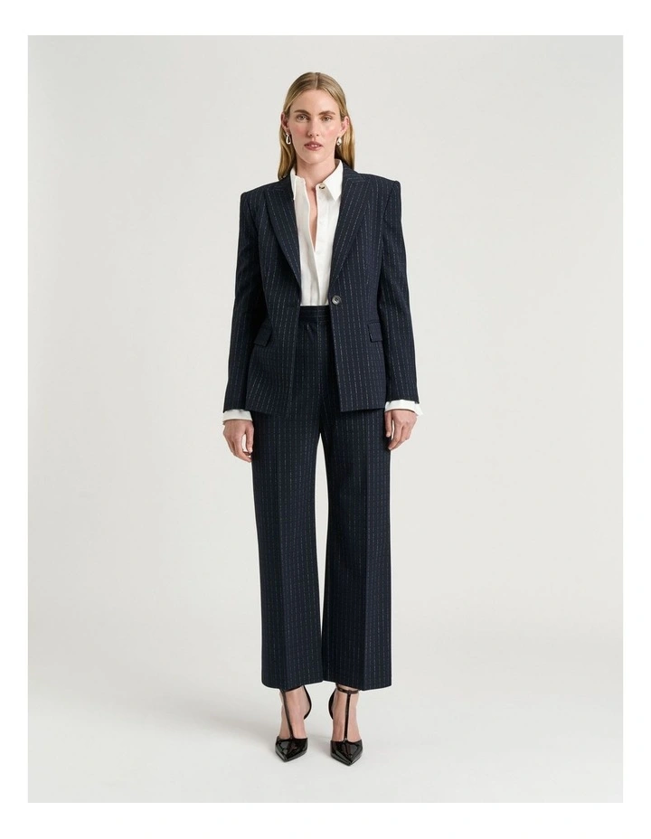 Navy Pinstripe Fitted Blazer in Navy image 4