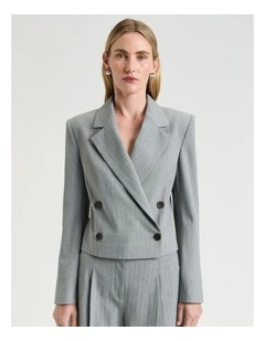 Pinstripe Crop Jacket in Grey