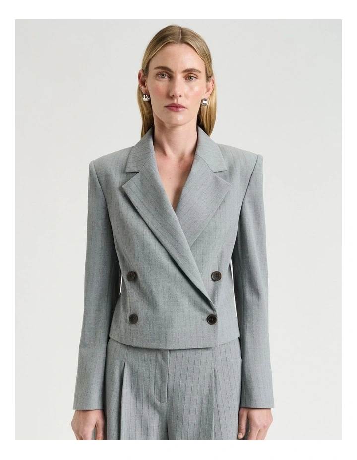 Pinstripe Crop Jacket in Grey image 1