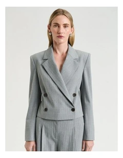 Pinstripe Crop Jacket in Grey