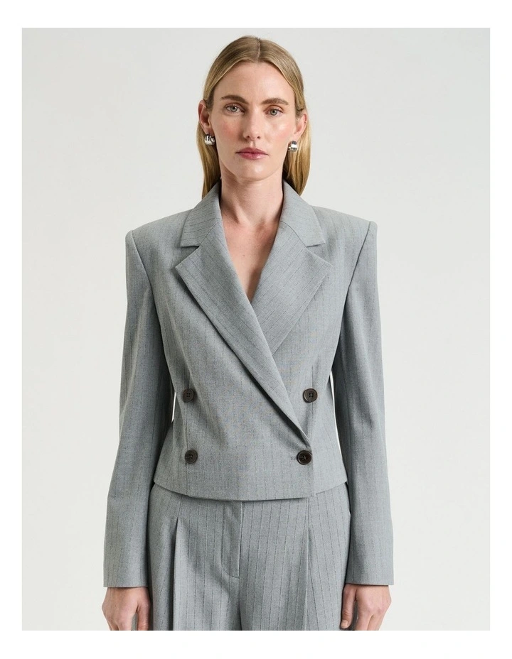 Pinstripe Crop Jacket in Grey image 1