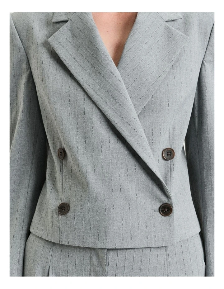 Pinstripe Crop Jacket in Grey image 3