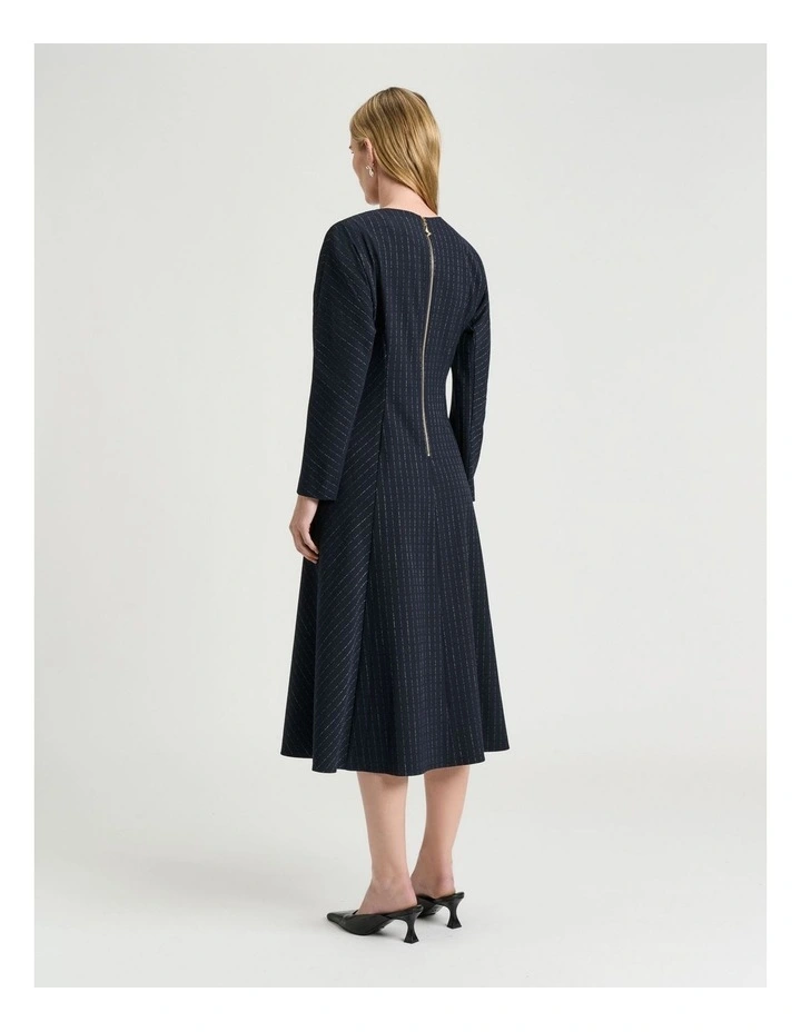 Pinstripe Panelled Midi Dress in Navy image 2
