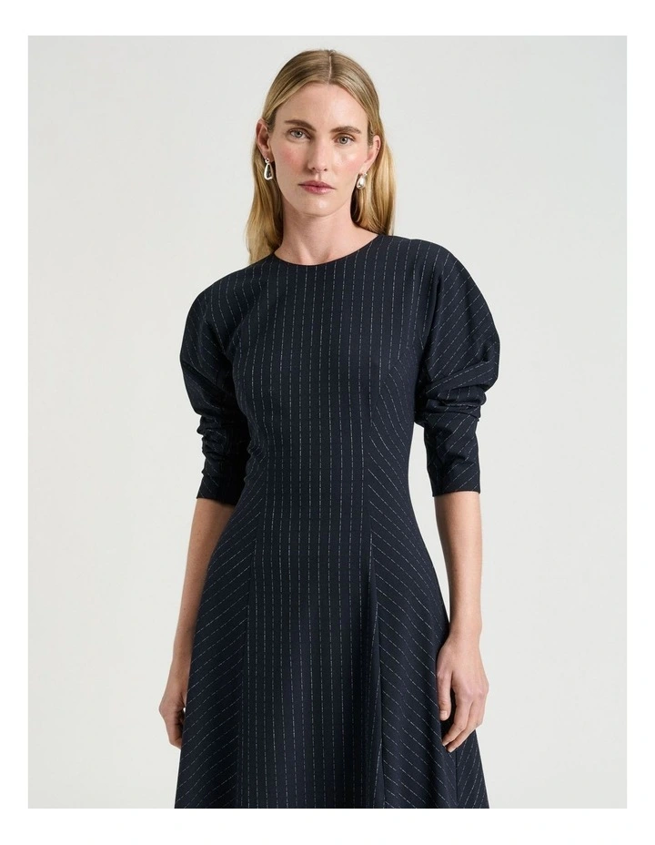 Pinstripe Panelled Midi Dress in Navy image 3