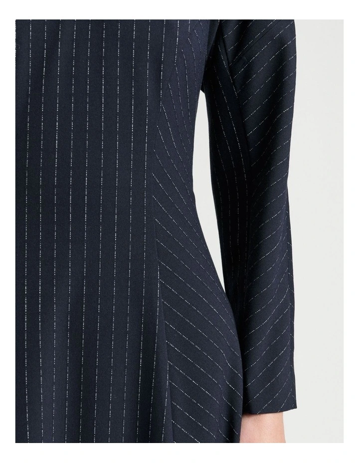 Pinstripe Panelled Midi Dress in Navy image 4