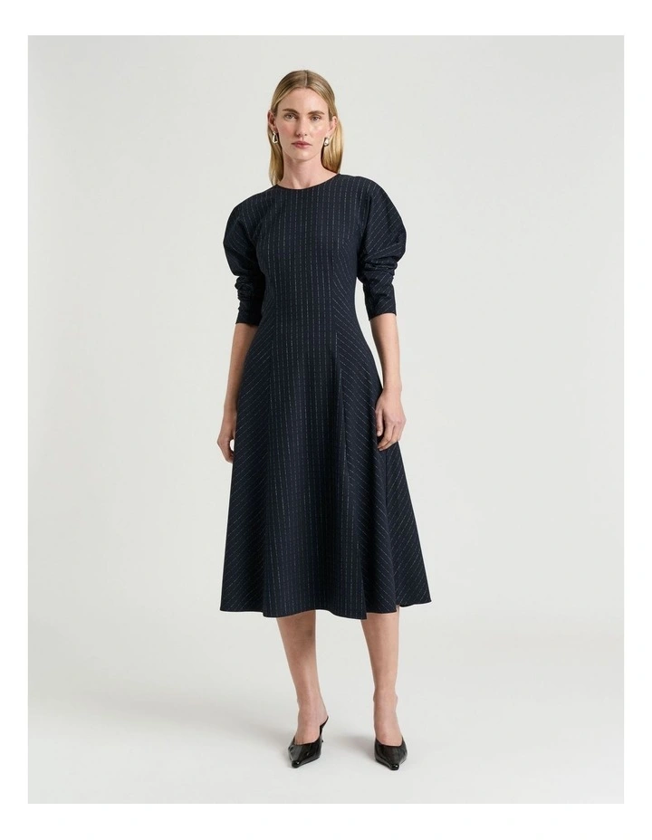 Pinstripe Panelled Midi Dress in Navy image 6