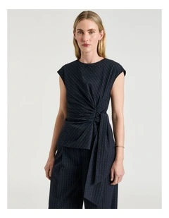 Pinstripe Twist Top in Navy