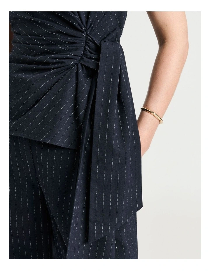 Pinstripe Twist Top in Navy image 3