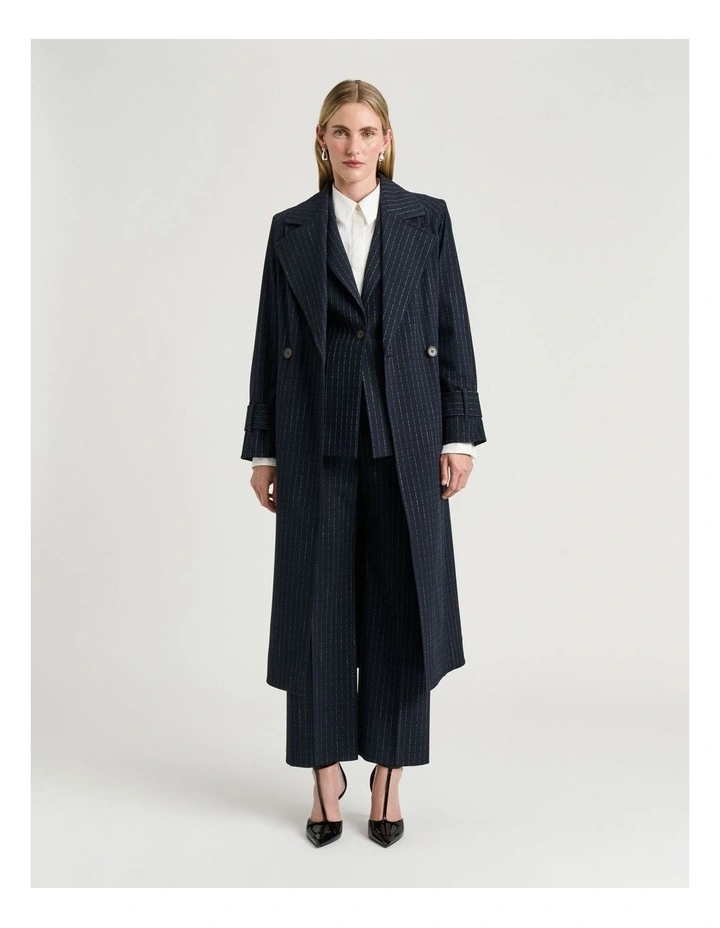 Pinstripe Belted Trench in Navy image 1