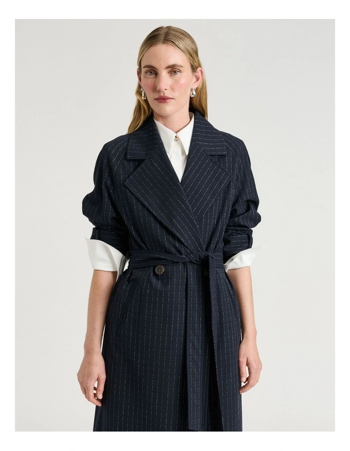 Pinstripe Belted Trench in Navy image 3