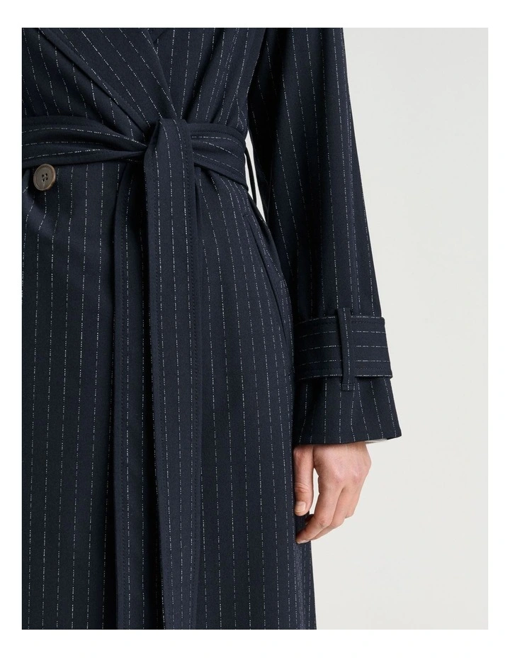 Pinstripe Belted Trench in Navy image 4