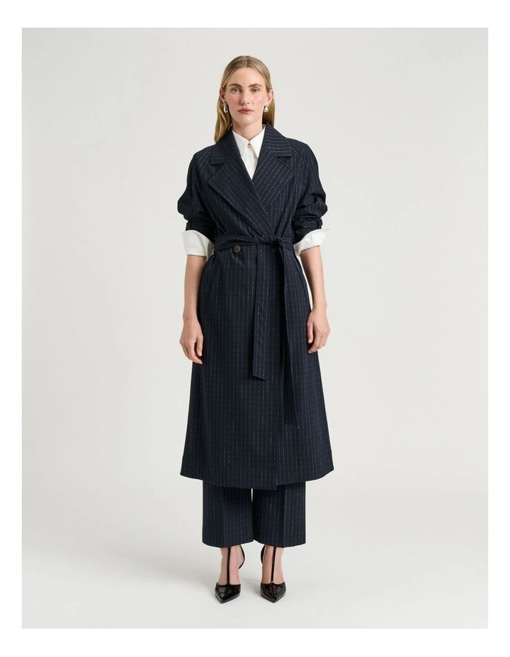 Pinstripe Belted Trench in Navy image 5