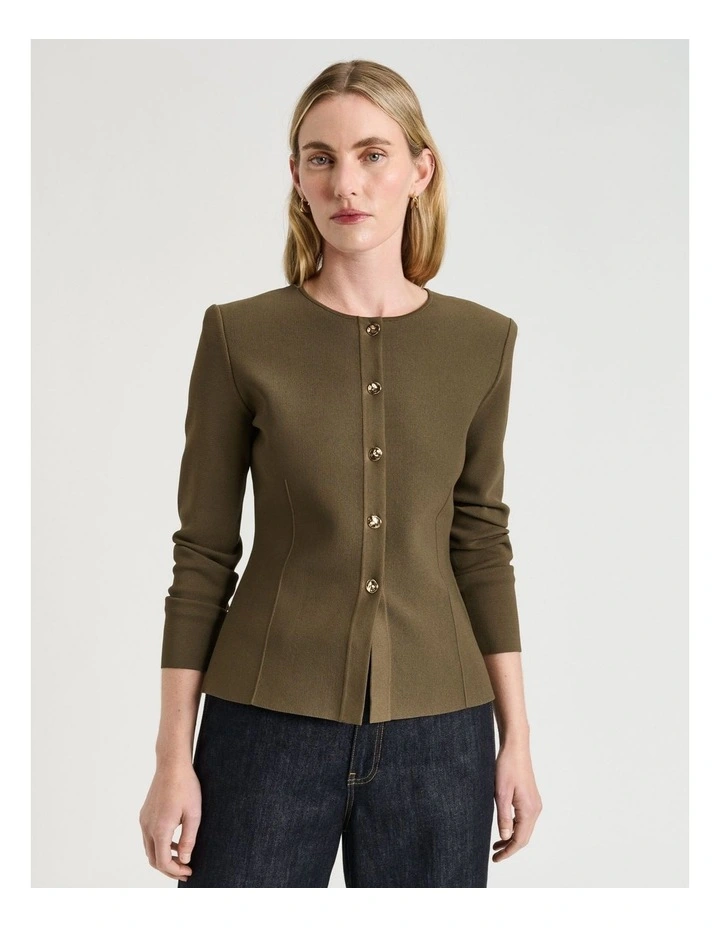 Milano Round Neck Jacket in Green image 1