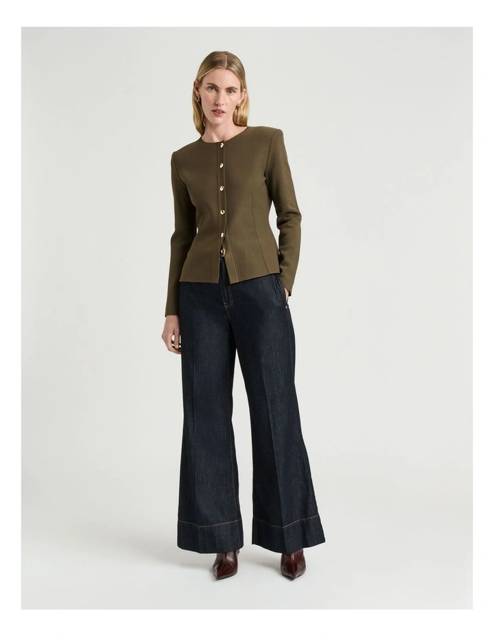 Milano Round Neck Jacket in Green image 4