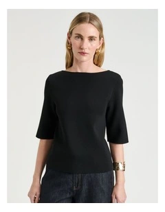 Milano Slash Neck Tee in Black