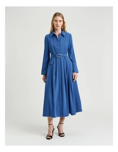 Stretch Crepe Shirtdress in Blue