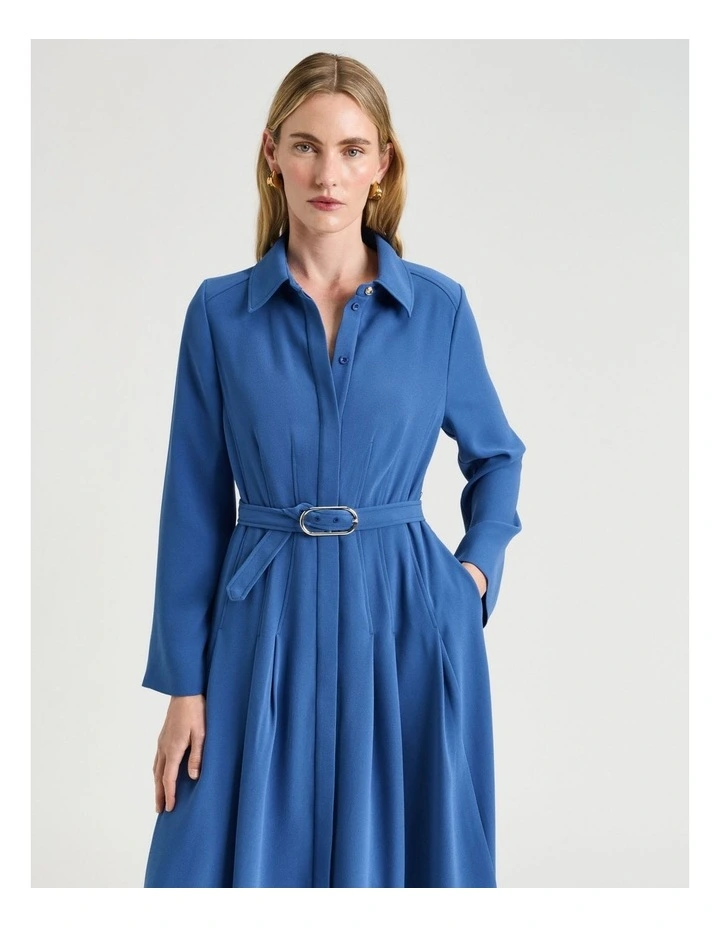 Stretch Crepe Shirtdress in Blue image 3