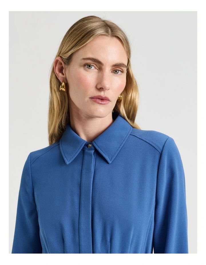 Stretch Crepe Shirtdress in Blue image 4