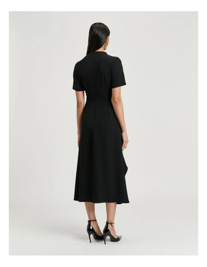 Satin Back Crepe Waterfall Midi Dress in Black image 2