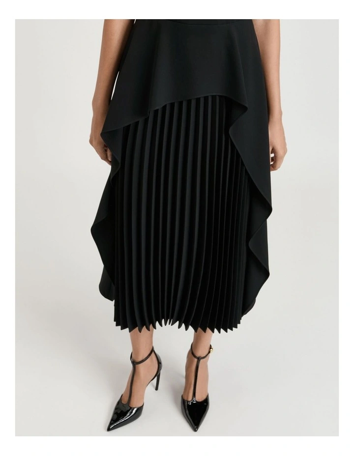 Satin Back Crepe Waterfall Midi Dress in Black image 3