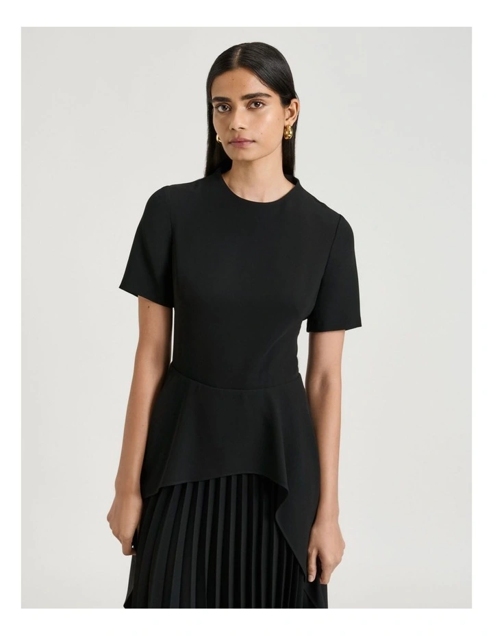 Satin Back Crepe Waterfall Midi Dress in Black image 4